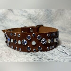 Crystal handmade leather dog collar